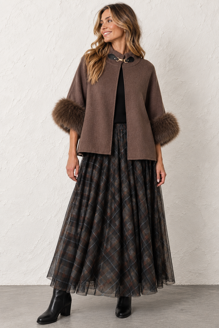 Vivenna Faux Fur Poncho Chocolate