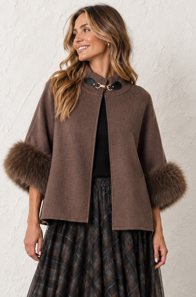 Vivenna Faux Fur Poncho Chocolate