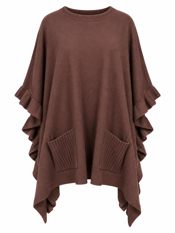 Stevie Ruffled Edge Poncho Chocolate