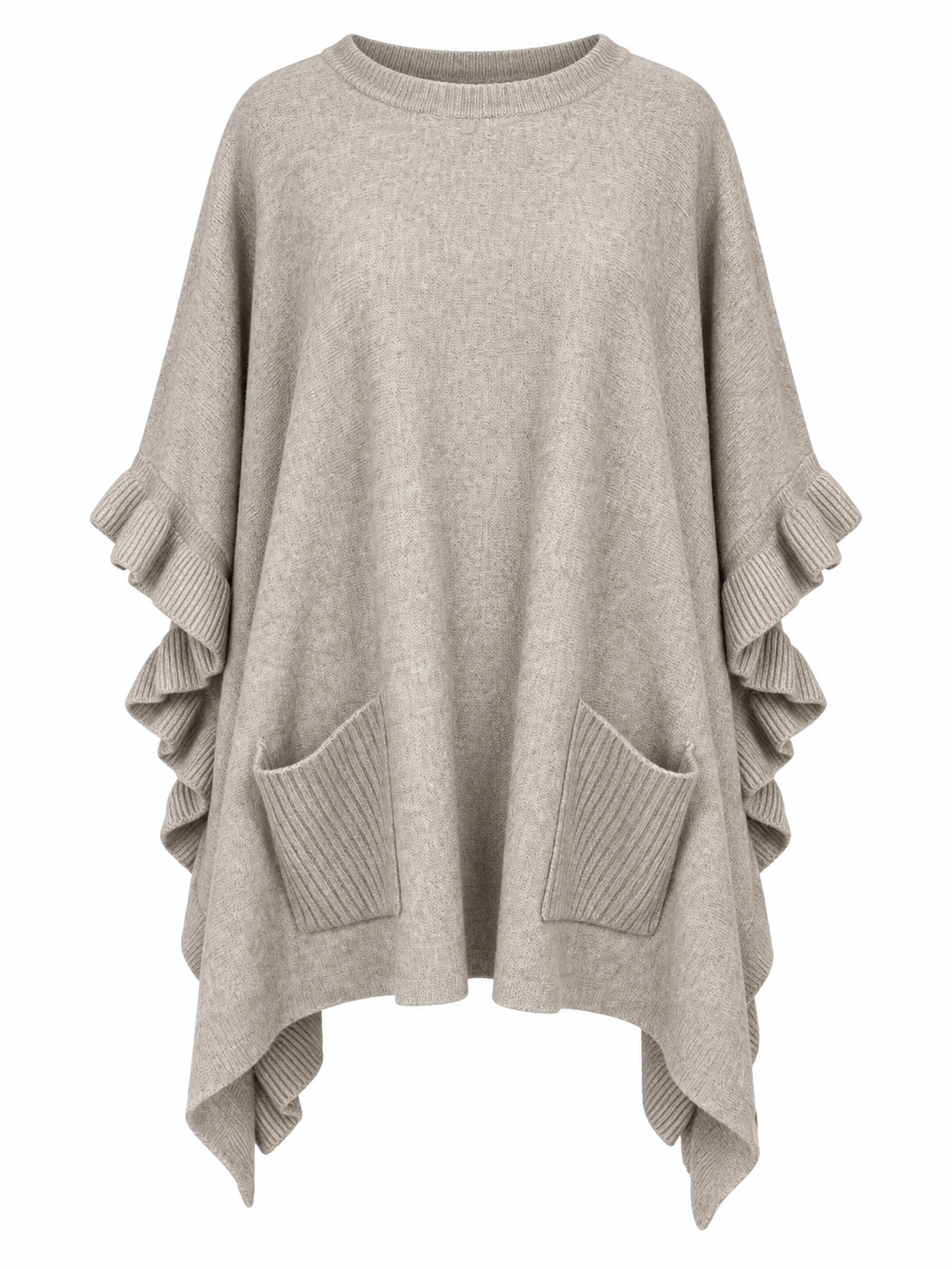 Stevie Ruffled Edge Poncho Beige