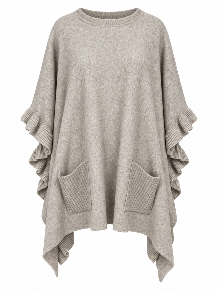 Stevie Ruffled Edge Poncho Beige