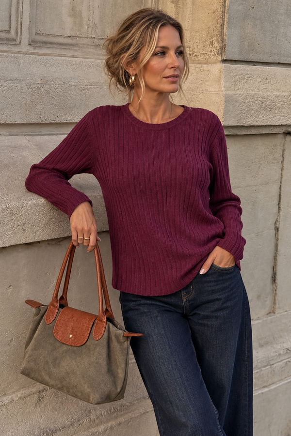 Tammy Rib Scoop Neck Top Plum