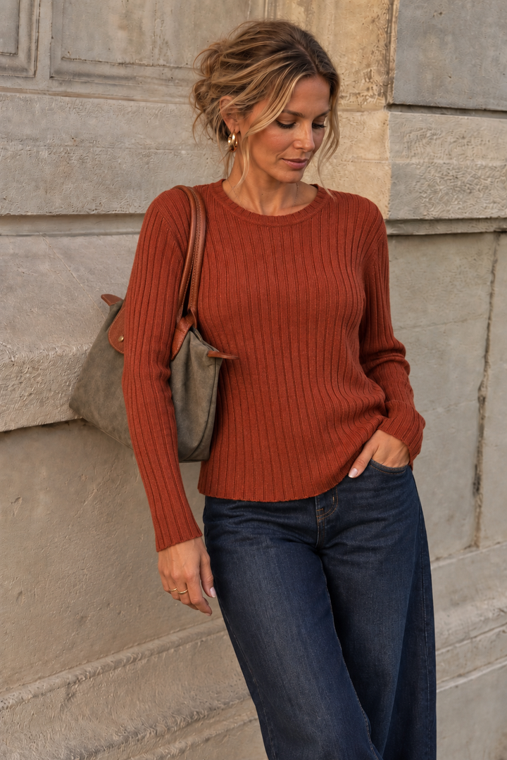 Tammy Rib Scoop Neck Top Pumpkin