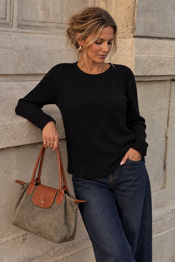 Tammy Rib Scoop Neck Top Black