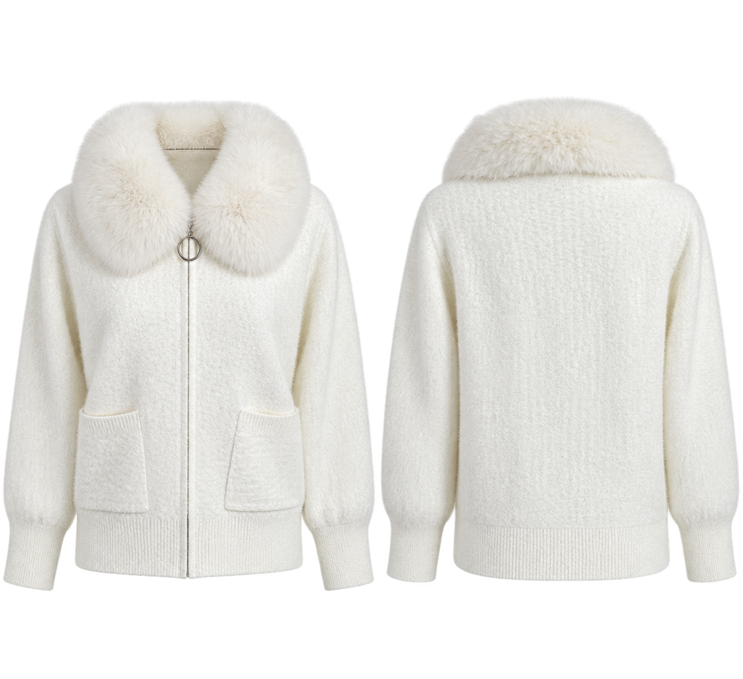 Nolana Faux Fur Zip Cardigan Cream