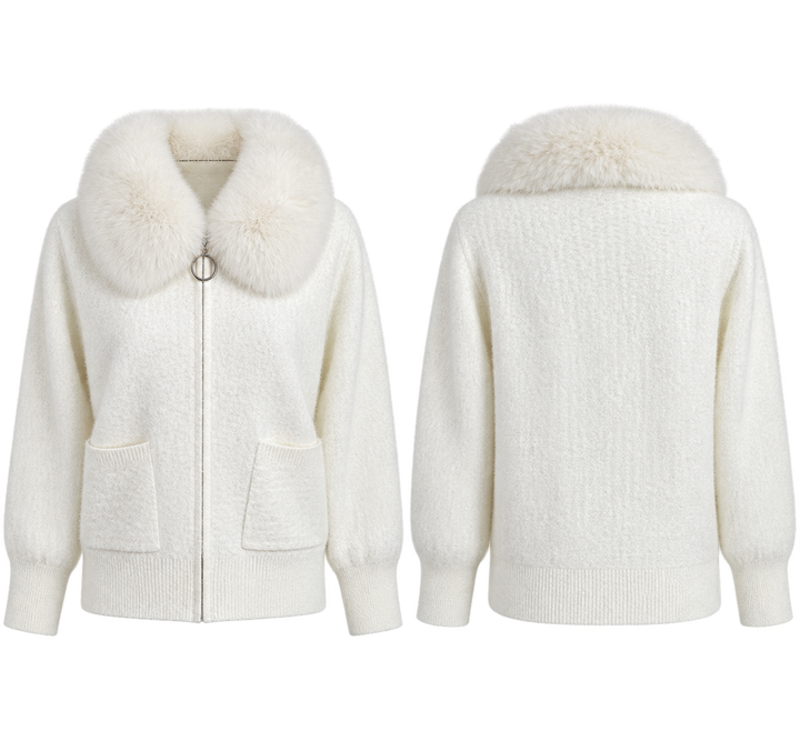 Nolana Faux Fur Zip Cardigan Cream