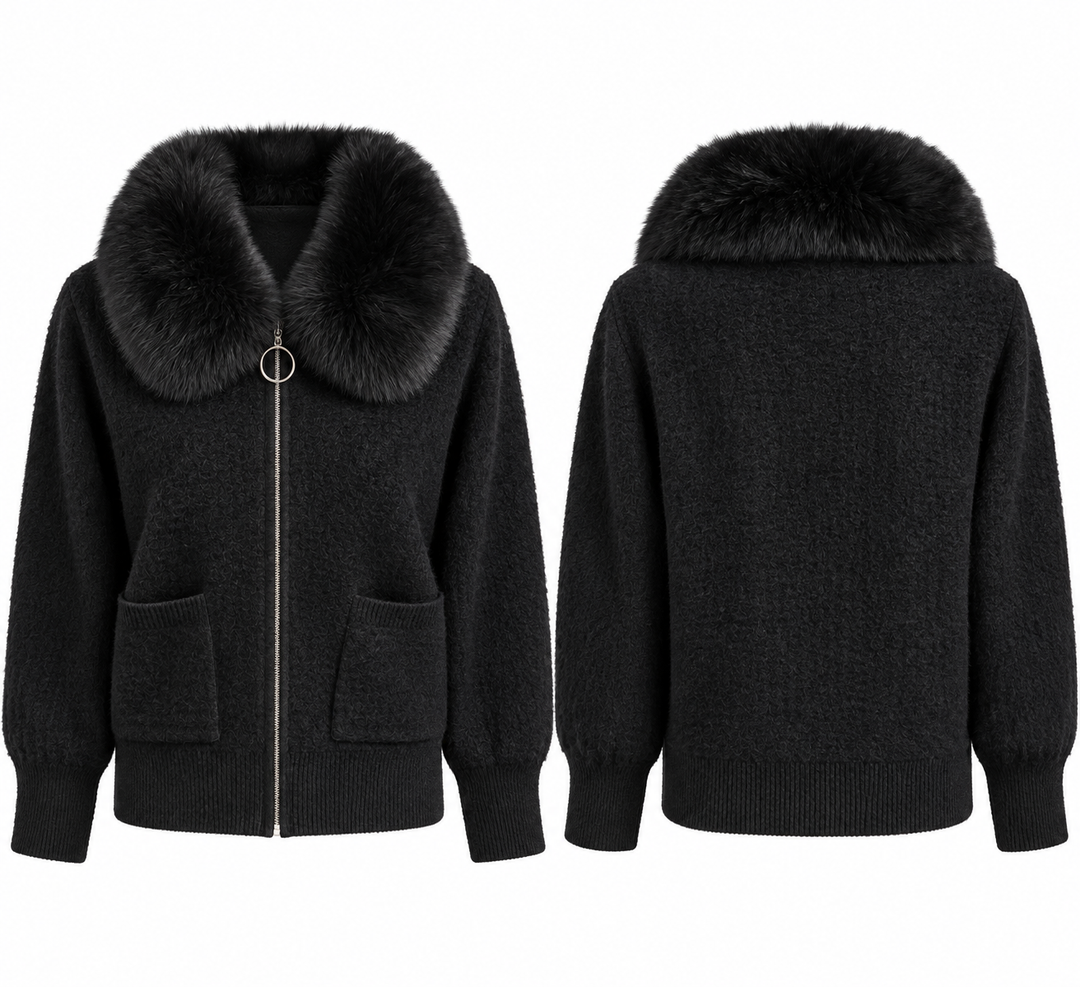 Nolana Faux Fur Zip Cardigan Black