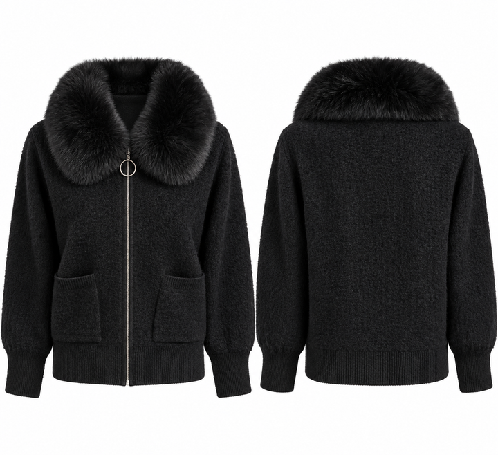 Nolana Faux Fur Zip Cardigan Black