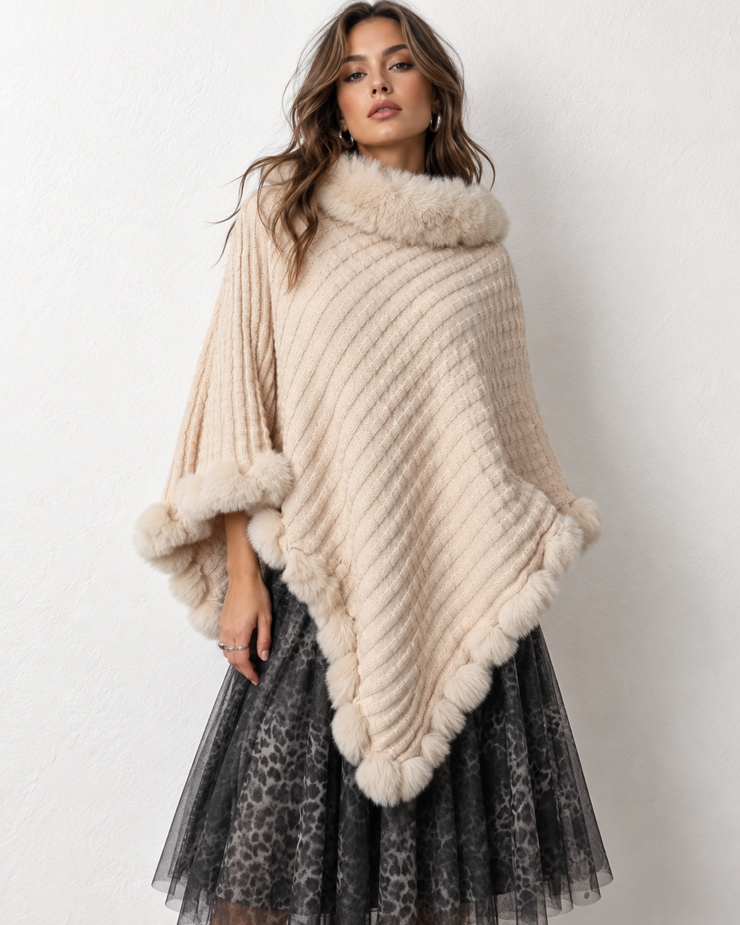 Danica Faux Fur Poncho Cream