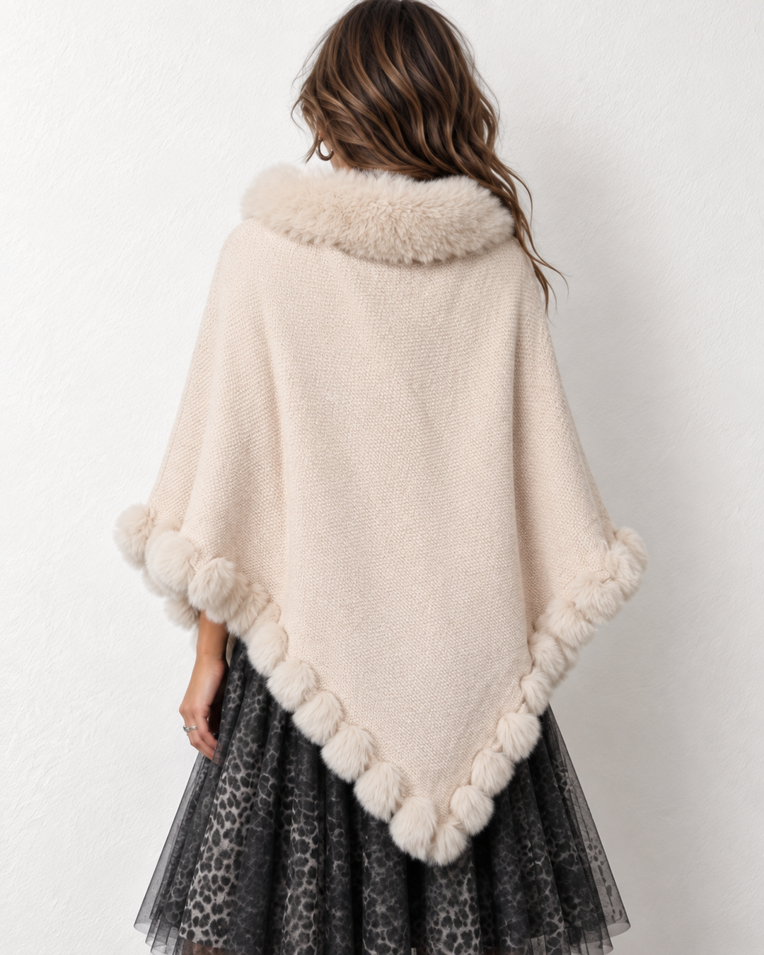 Danica Faux Fur Poncho Cream