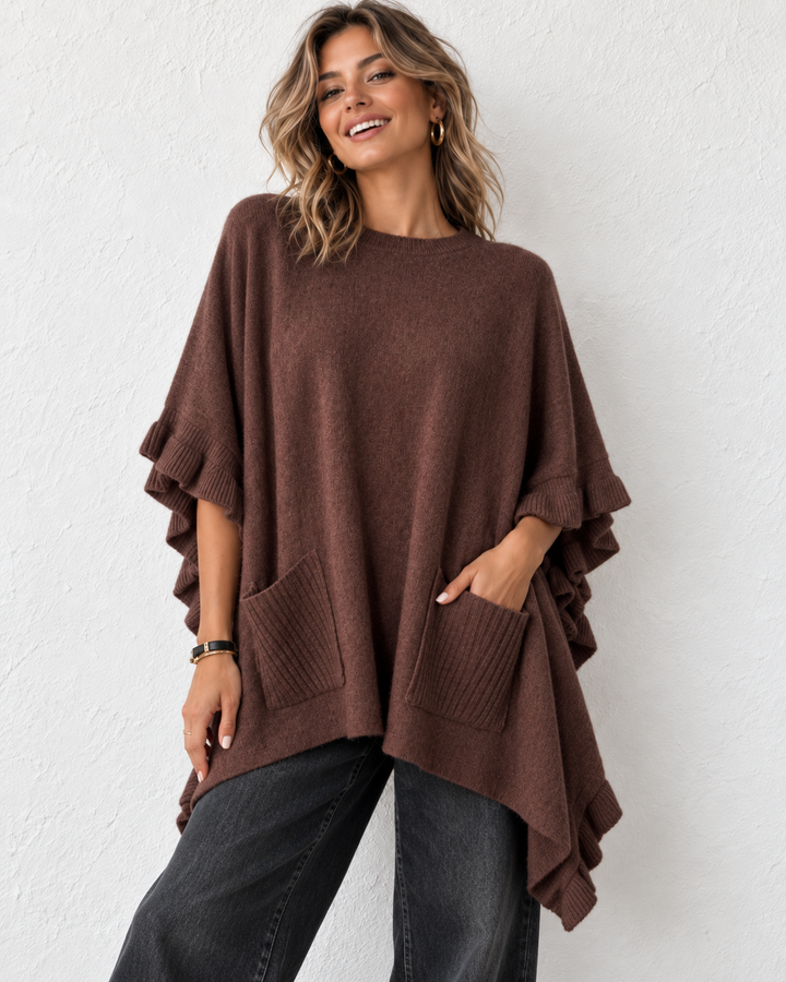 Stevie Ruffled Edge Poncho Chocolate