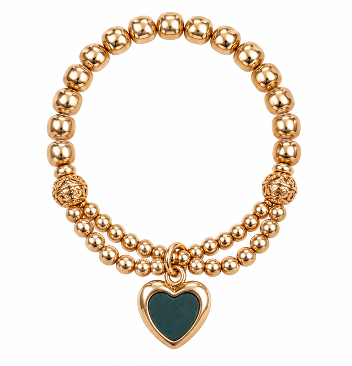 Aura Heart Beaded Bracelet Turq/Gold