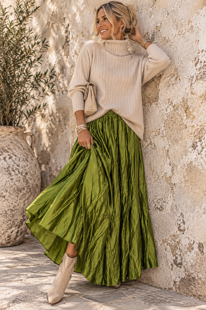 Shirelle Crinkle Maxi Skirt Lime