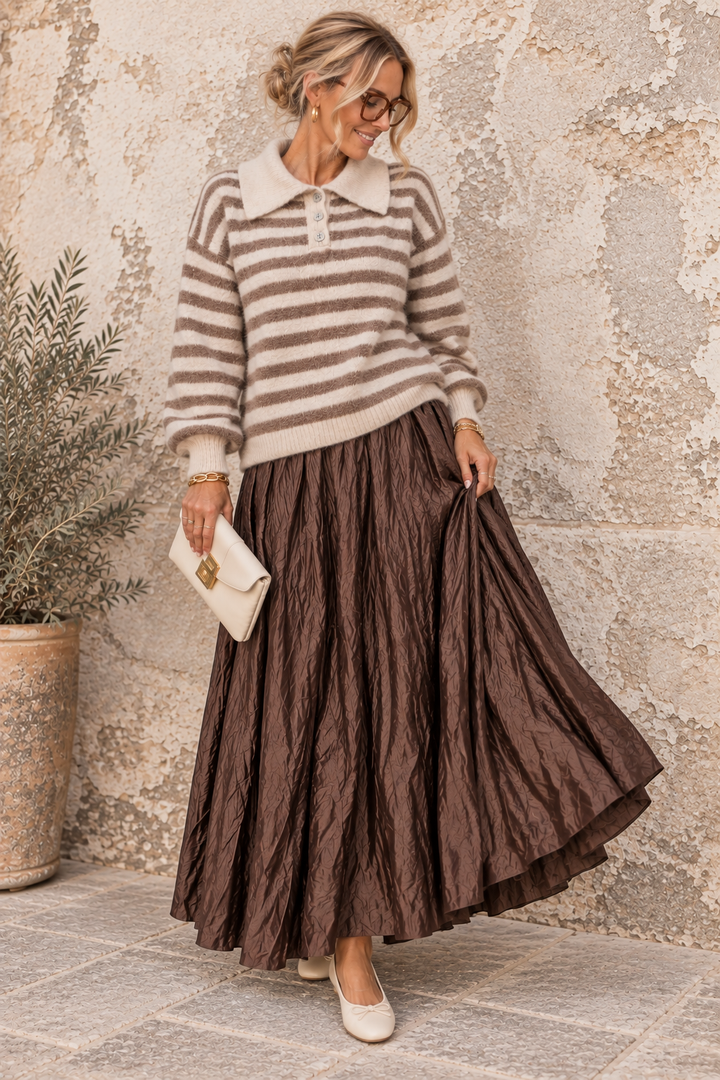 Shirelle Crinkle Maxi Skirt Chocolate