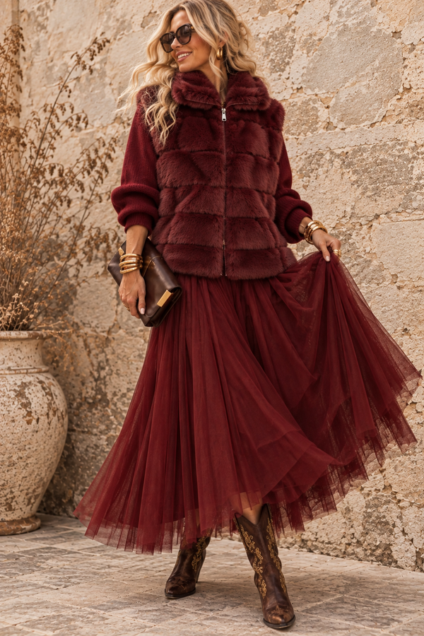 Carrie Tulle Skirt Wine