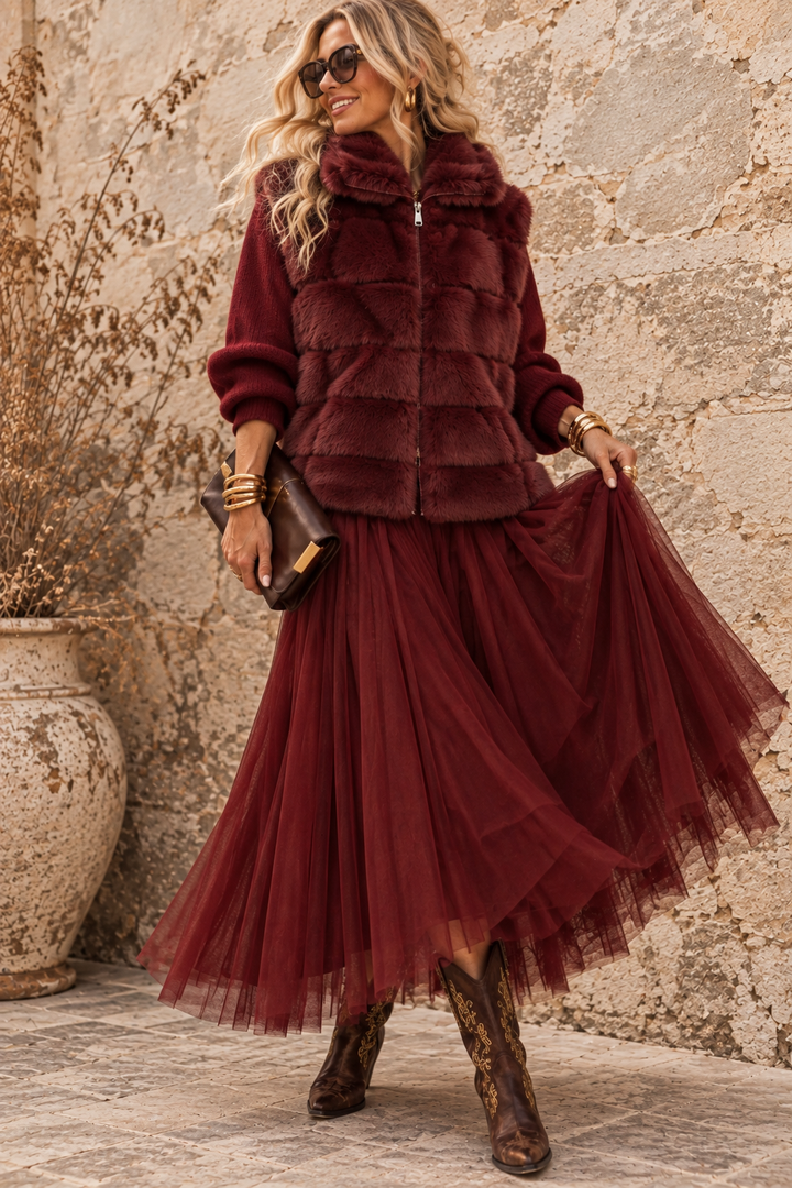 Carrie Tulle Skirt Wine