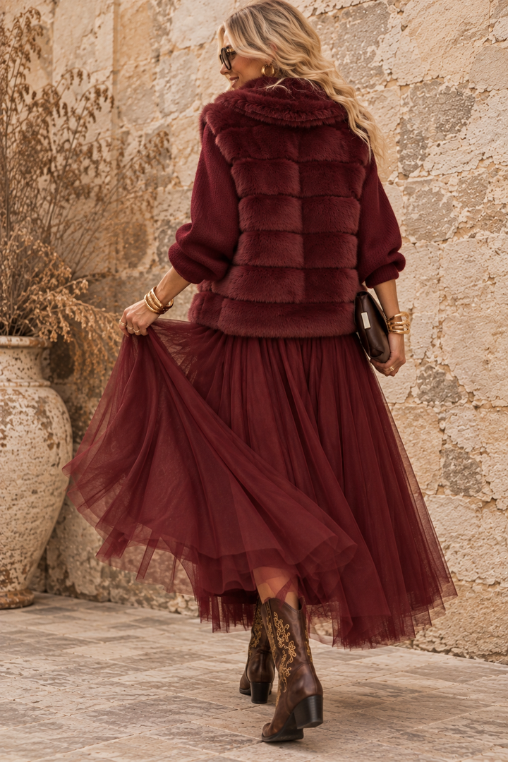 Carrie Tulle Skirt Wine