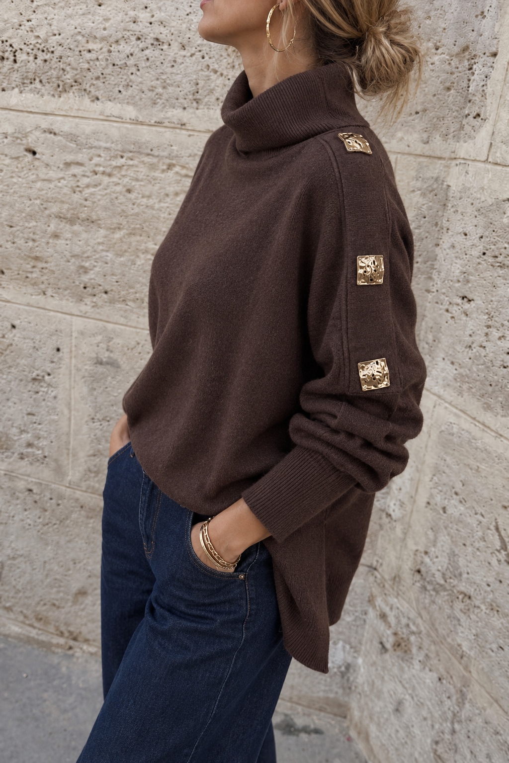 Roxie Gold Button Jumper Chocolate