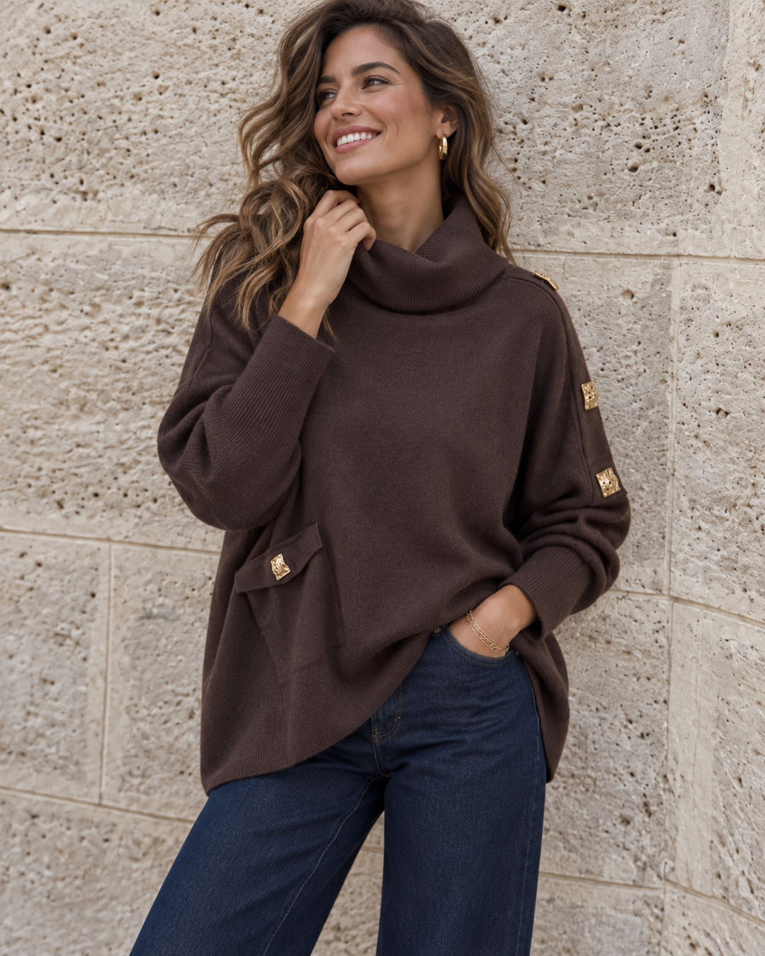 Roxie Gold Button Jumper Chocolate