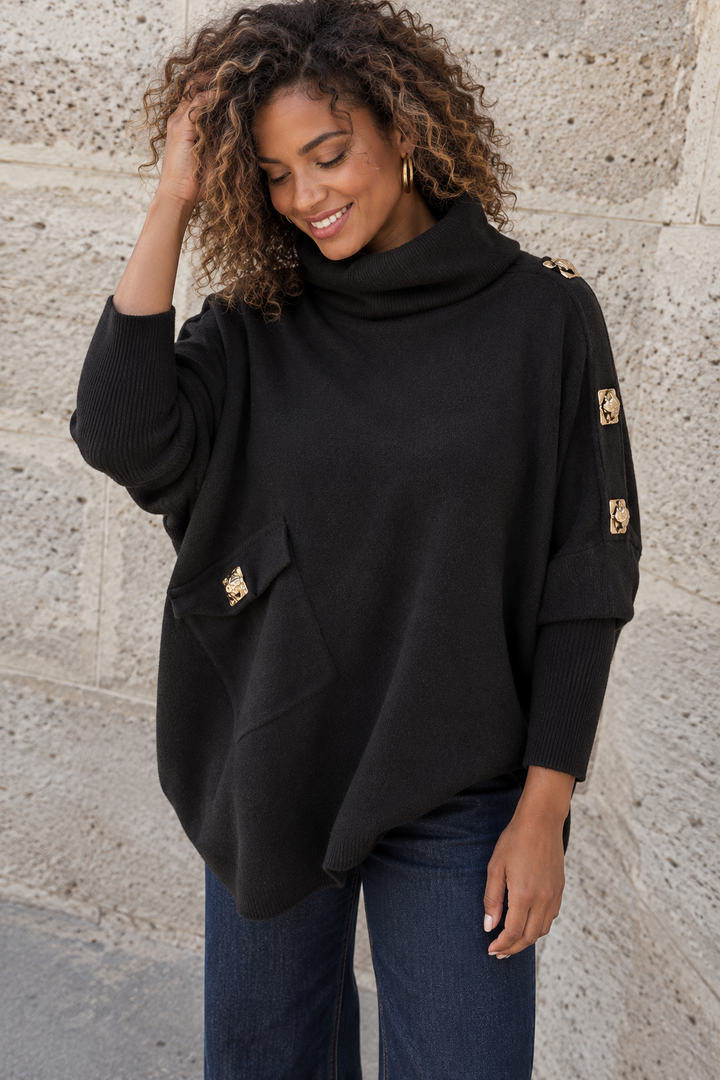 Roxie Gold Button Jumper Black
