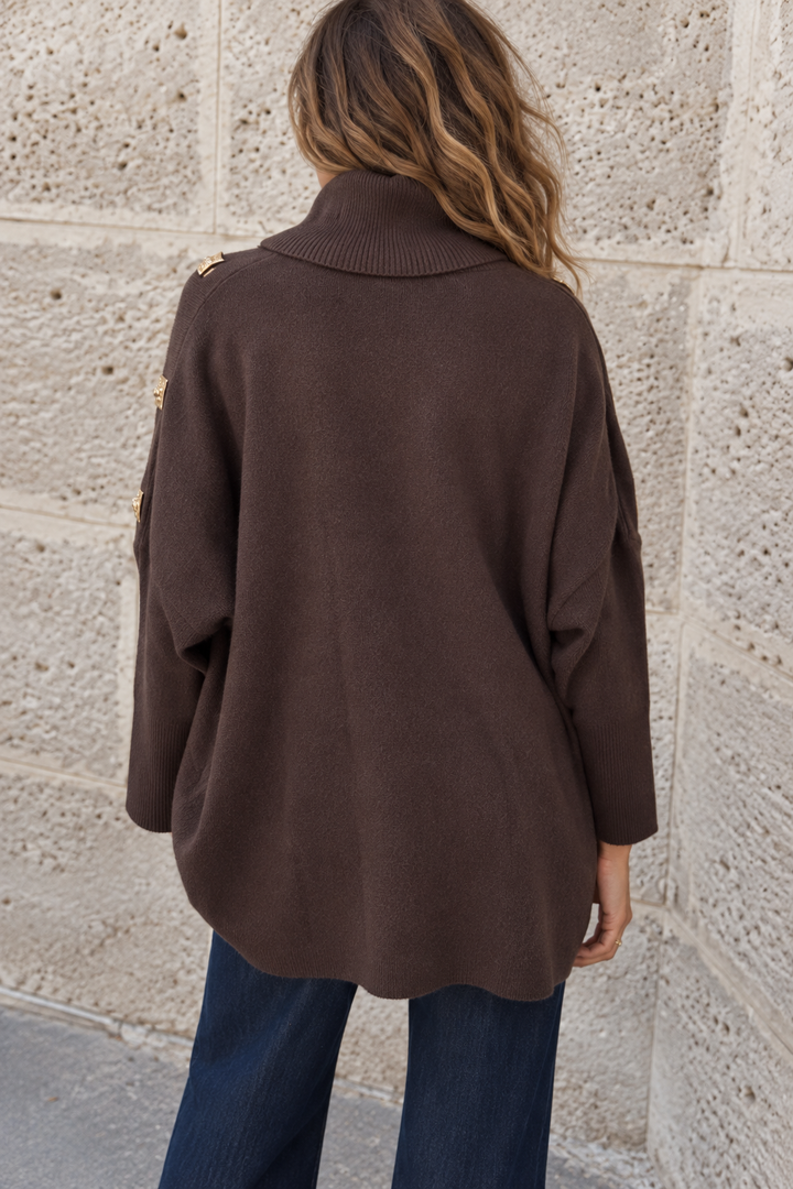 Roxie Gold Button Jumper Chocolate