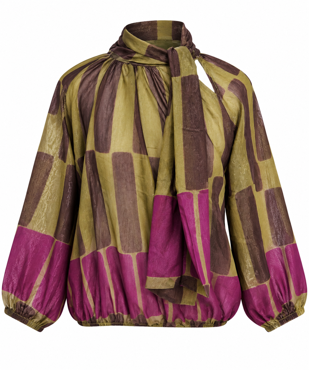 Elara Abstract Tie Neck Blouse Olive