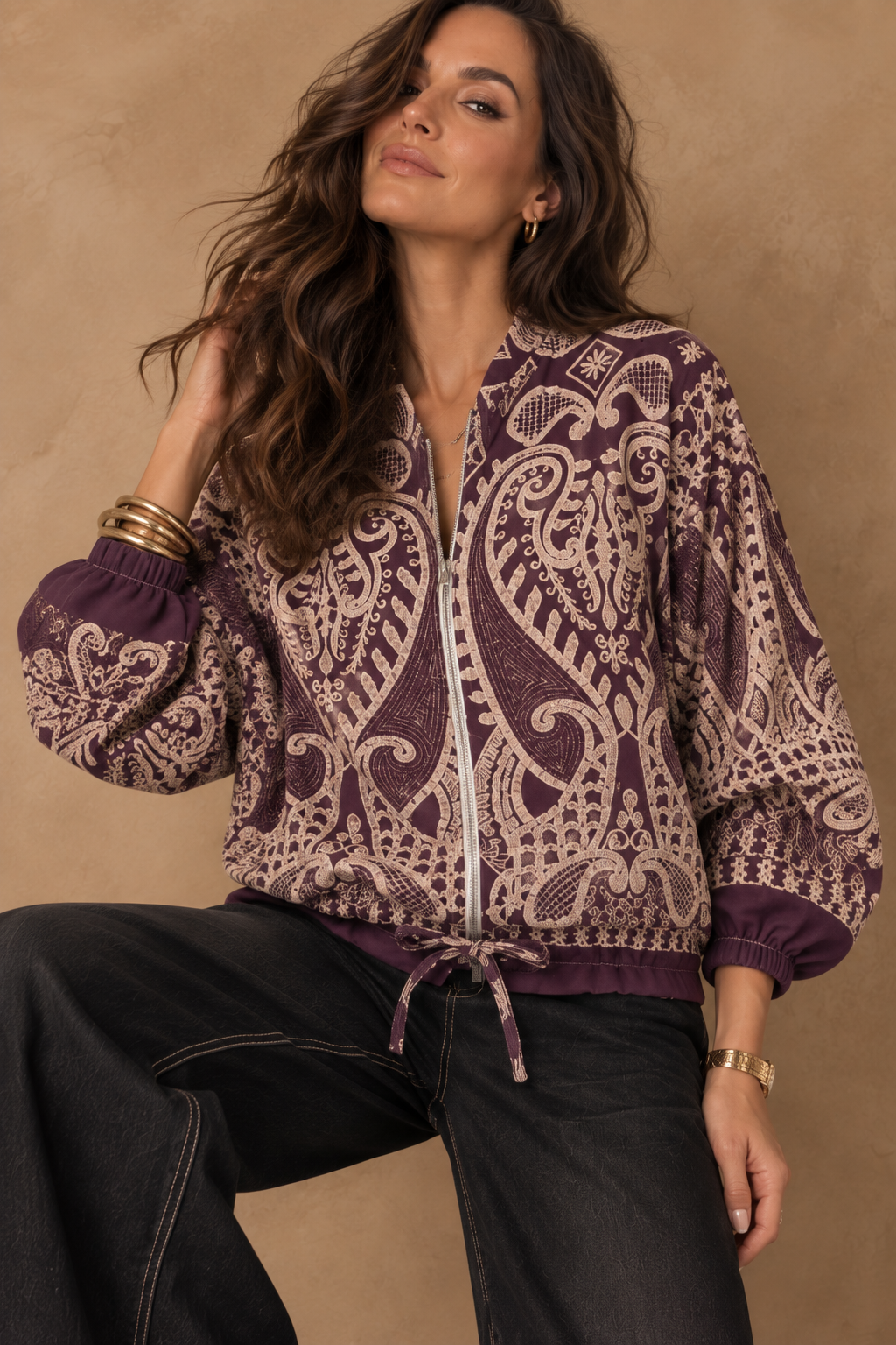 Eviana Paisley Zip Jacket Aubergine
