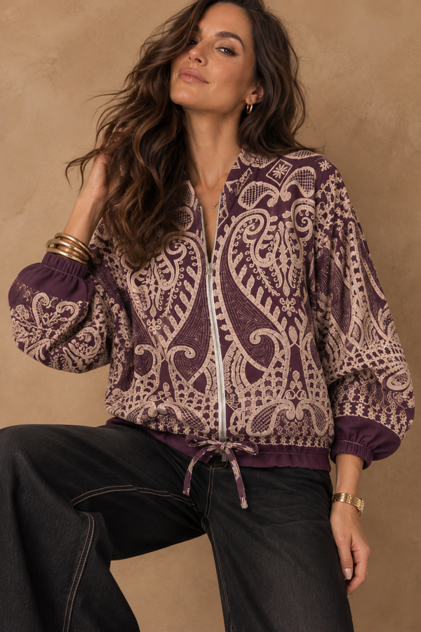 Eviana Paisley Zip Jacket Aubergine