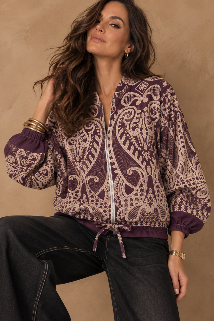 Eviana Paisley Zip Jacket Aubergine