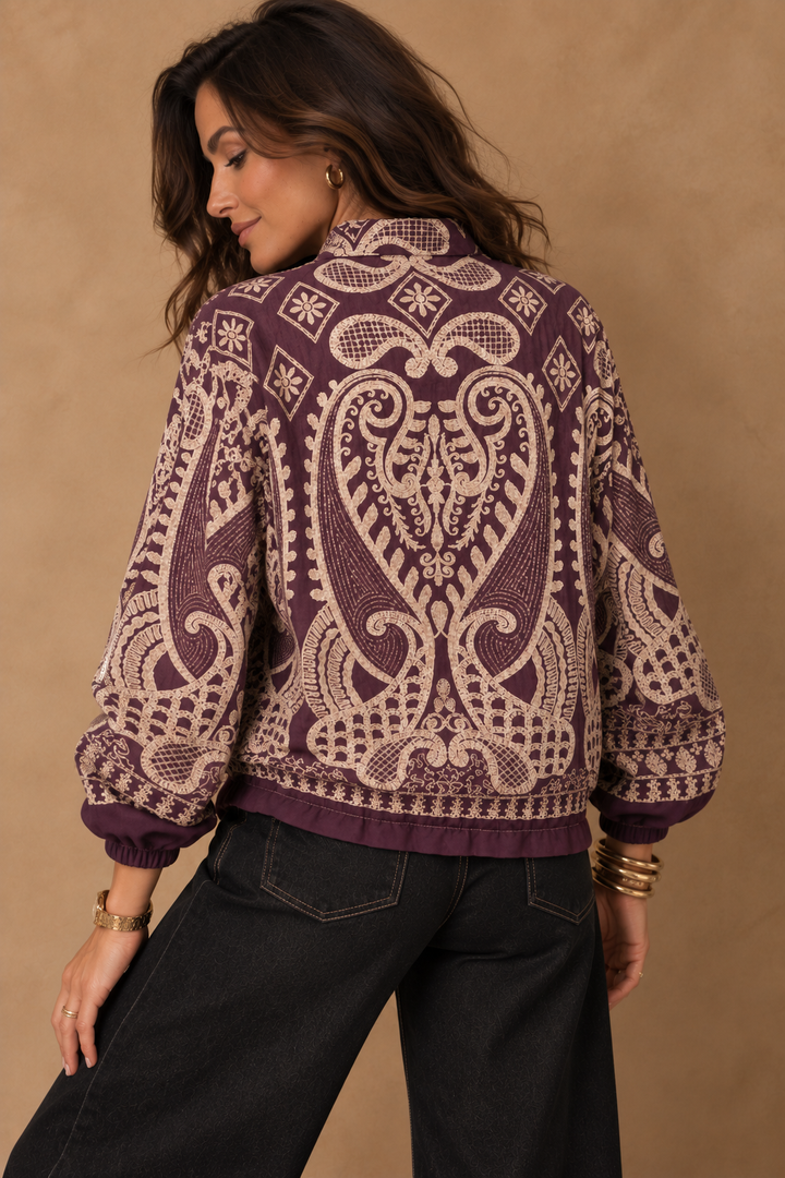 Eviana Paisley Zip Jacket Aubergine