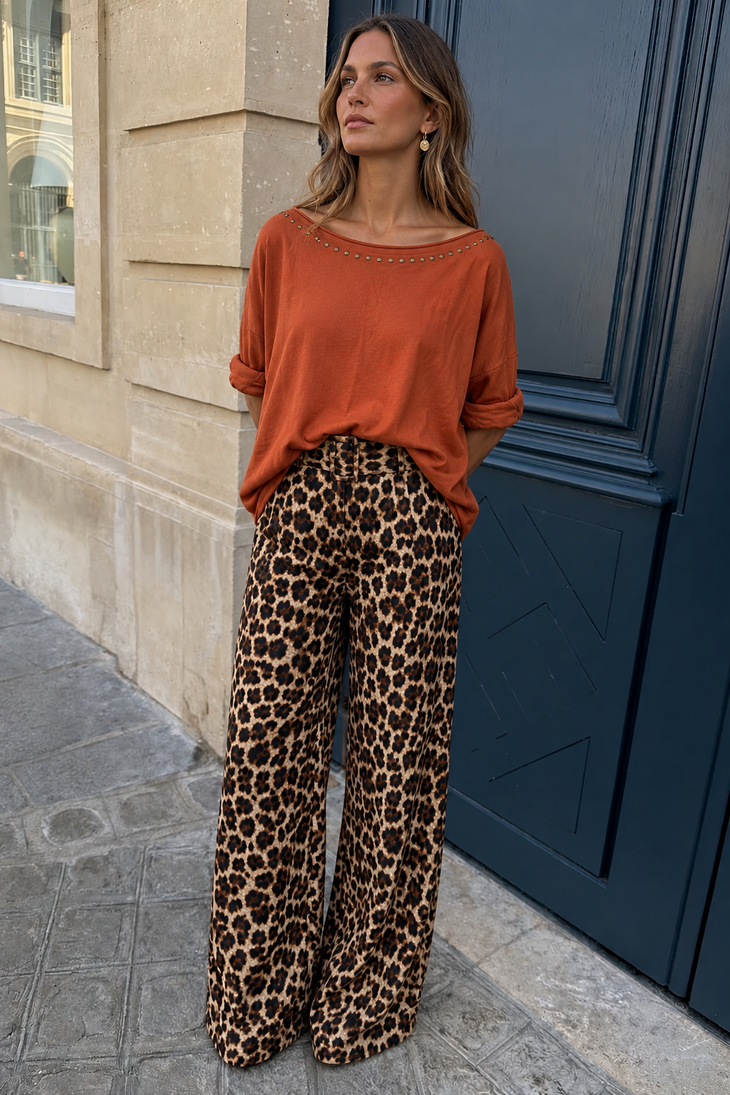 Luna Stud Detail Top Pumpkin