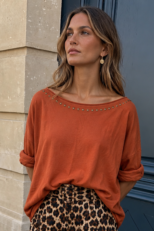 Luna Stud Detail Top Pumpkin