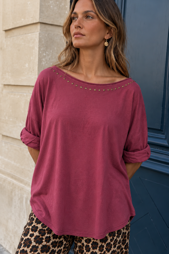 Luna Stud Detail Top Wine