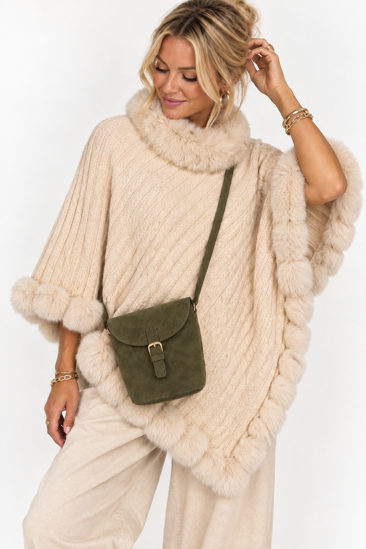 Mabel Faux Suede Messenger Bag Khaki