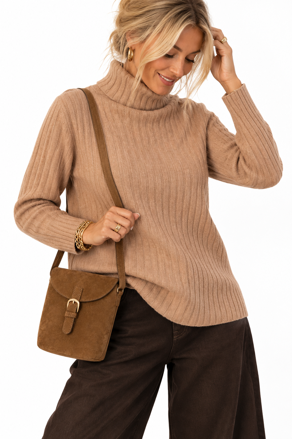 Mabel Faux Suede Messenger Bag Tan