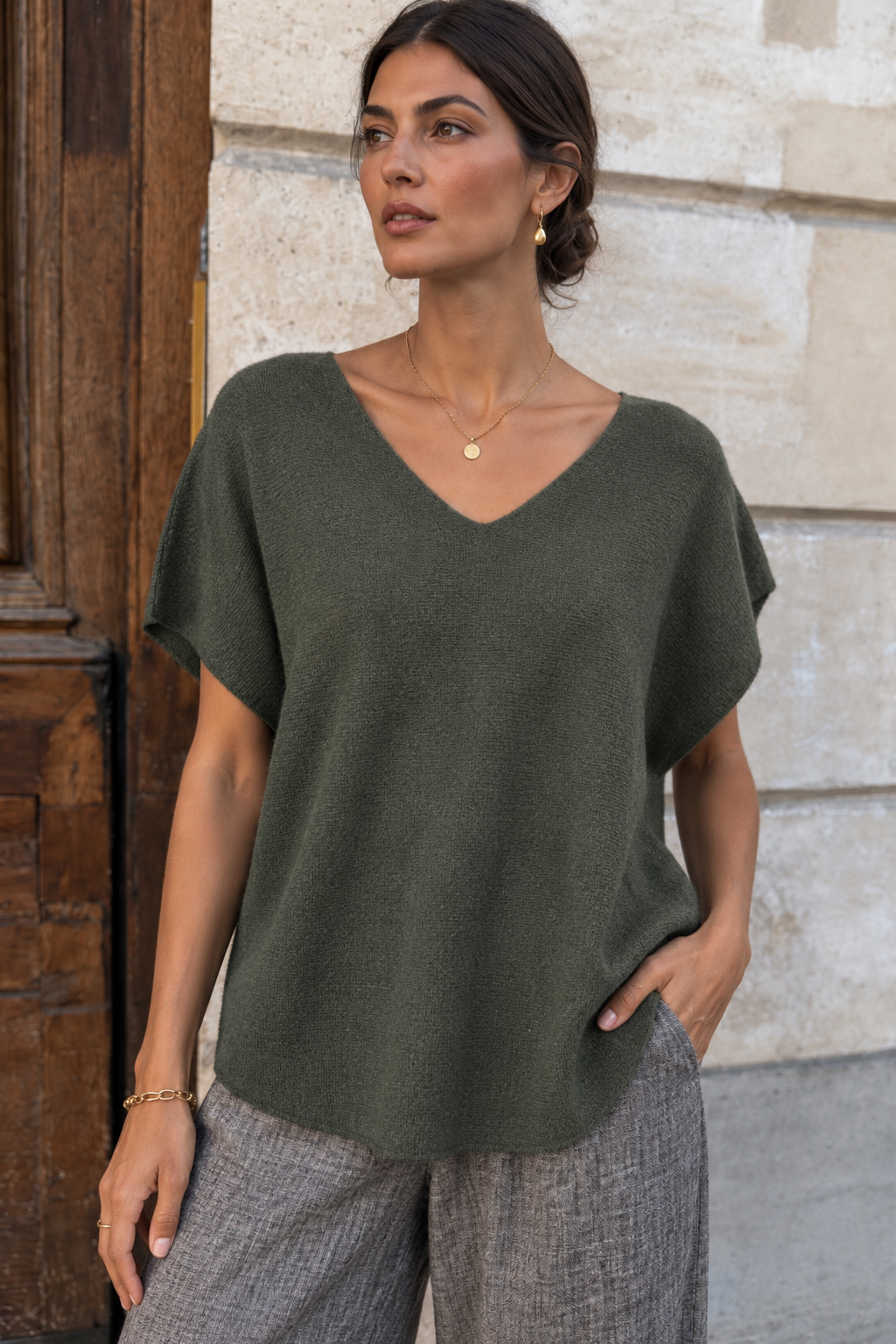 Anabelle Short Sleeved Jumper Khaki