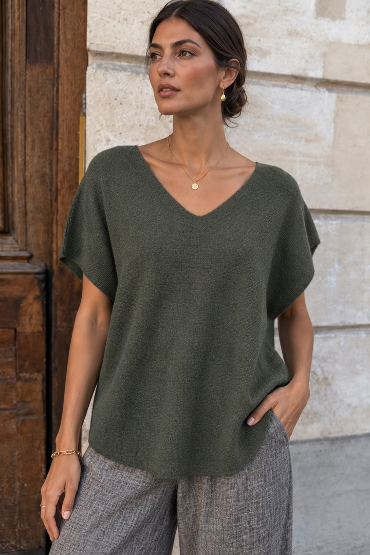Anabelle Short Sleeved Jumper Khaki