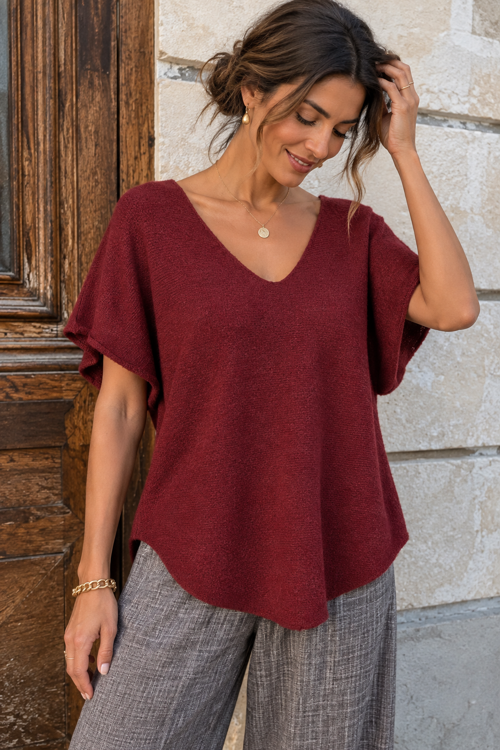 Anabelle Short Sleeved Jumper Wine