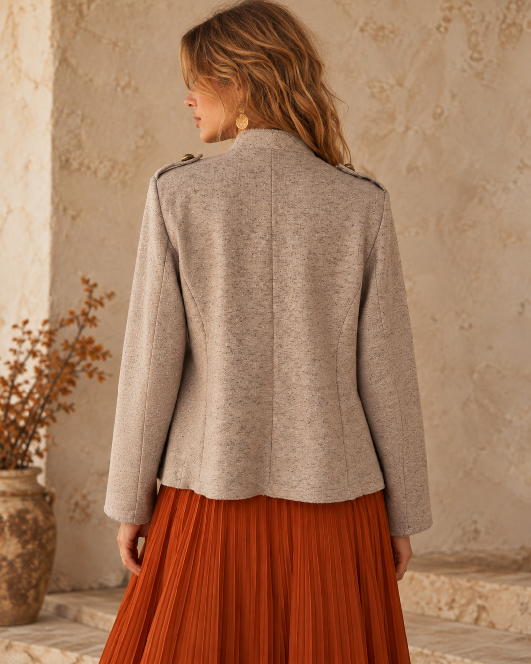 Curved Edge Military Jacket Latte