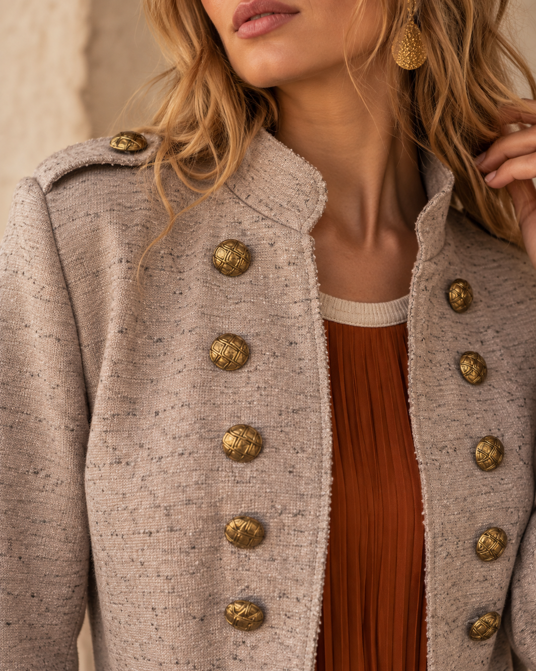 Curved Edge Military Jacket Latte