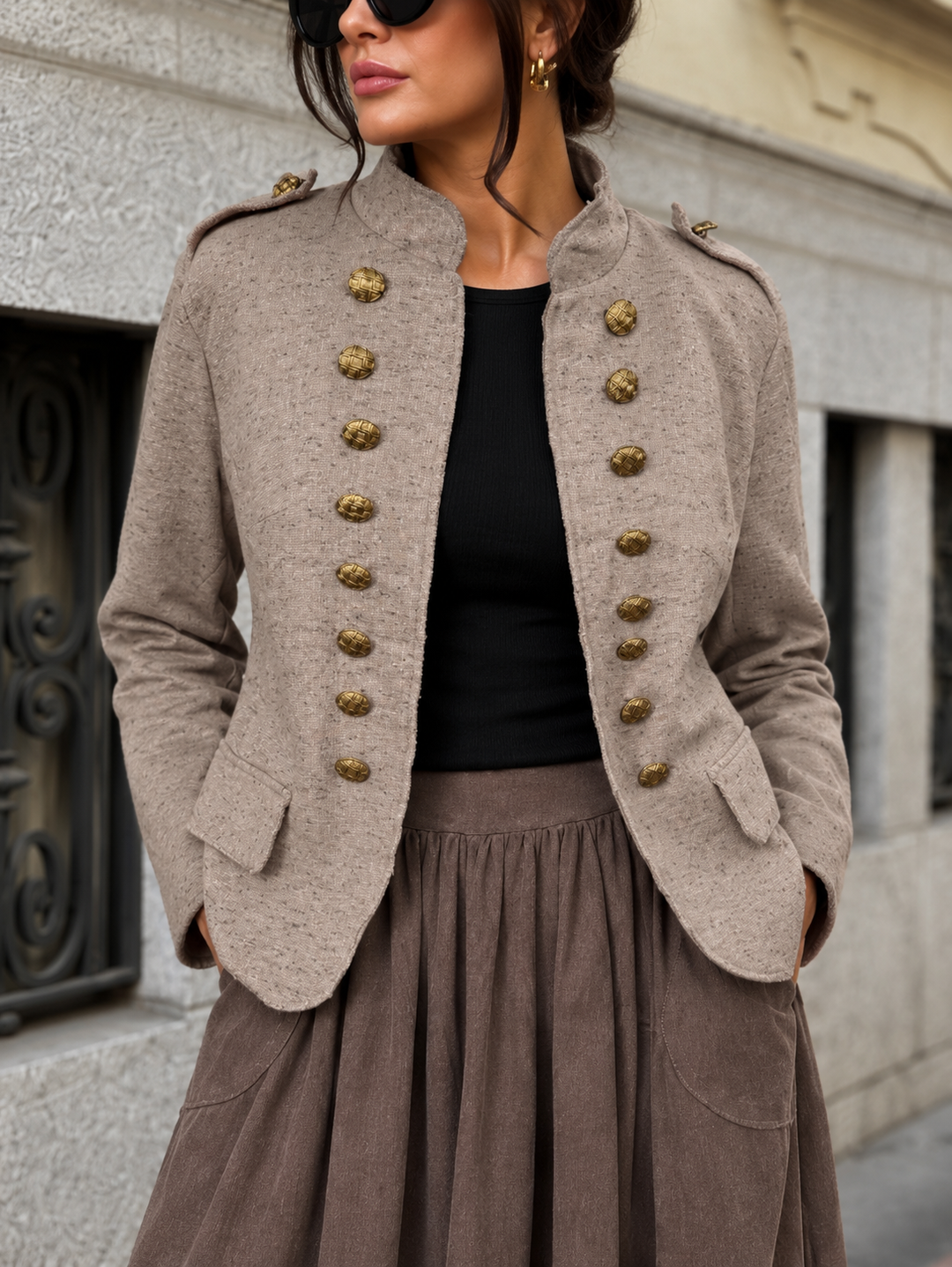 Curved Edge Military Jacket Latte