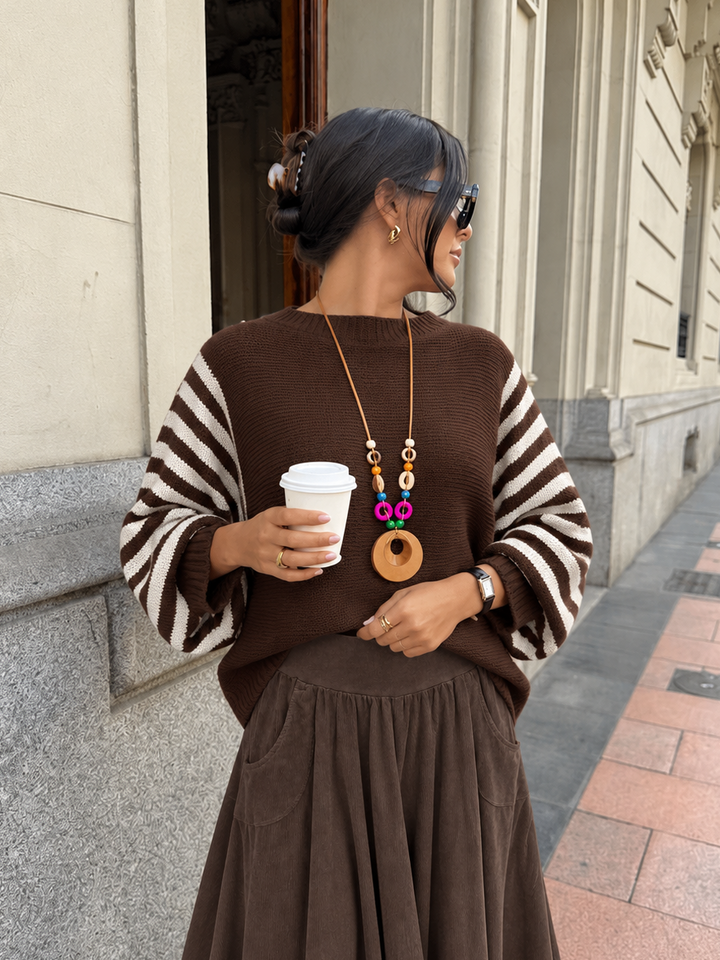 Autumn Stripe Necklace Jumper Chocolate