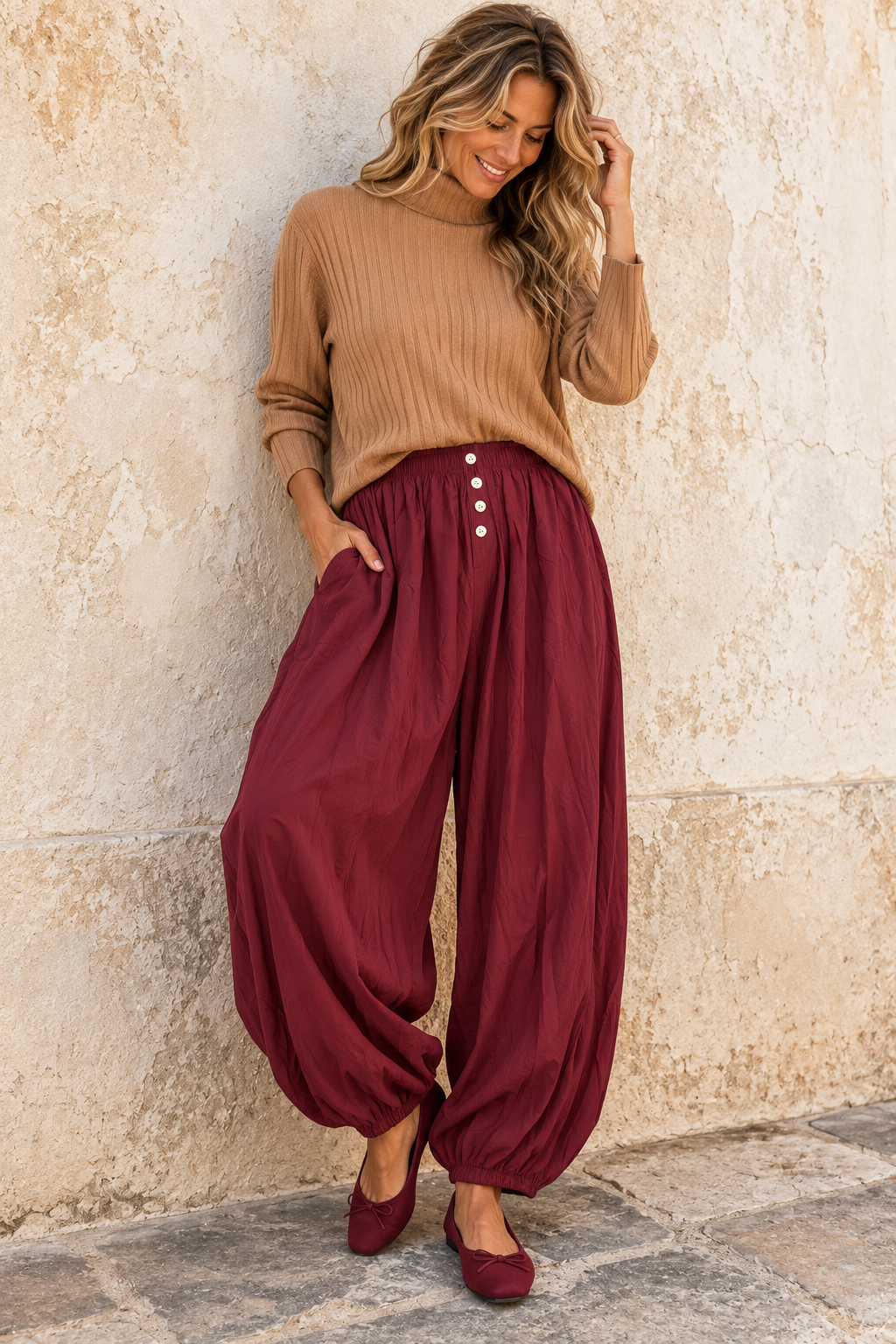 Mariah Balloon Leg Trousers Burgundy