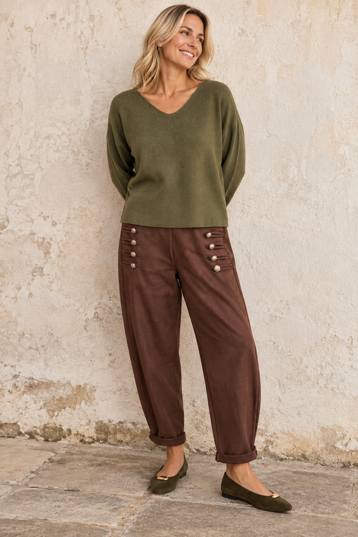 Winona Belted Military Trousers Chocolate