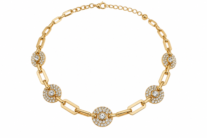 Diamanté Circle Necklace Gold