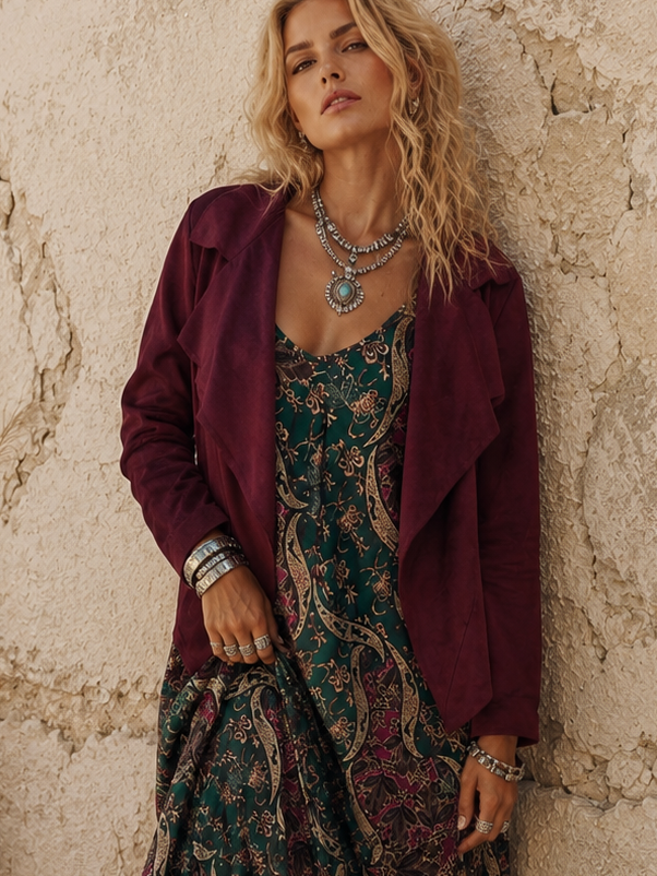 Verona Faux Suede Waterfall Jacket Plum