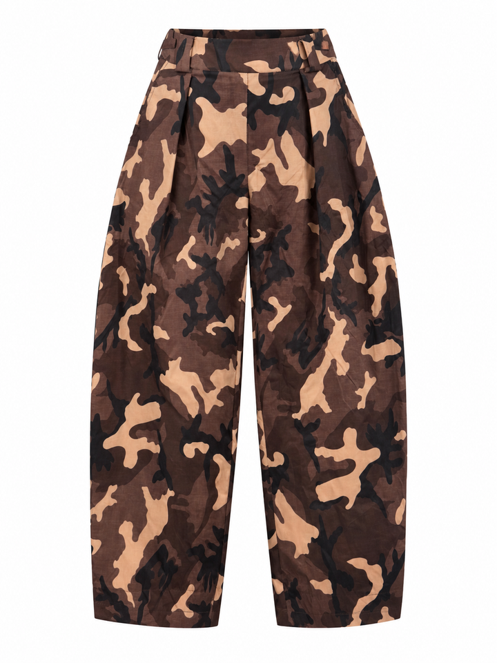 Camo Barrel Leg Trousers Chocolate