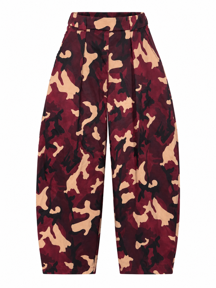 Camo Barrel Leg Trousers Plum