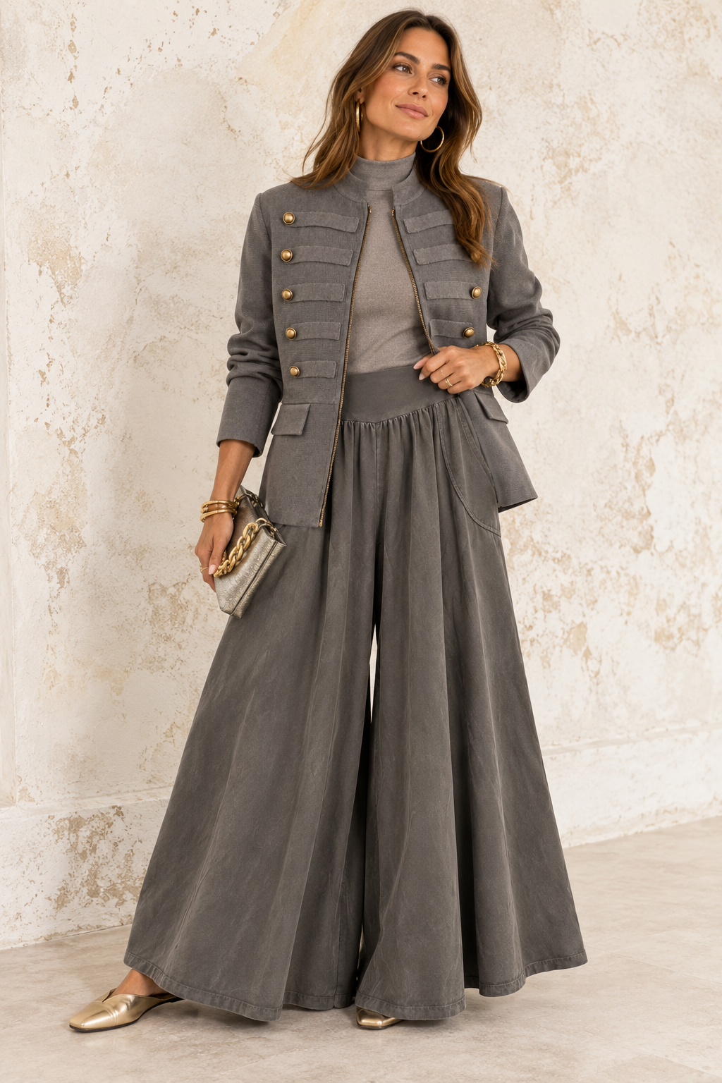 Marlow Needlecord Wide Leg Trousers Mocha