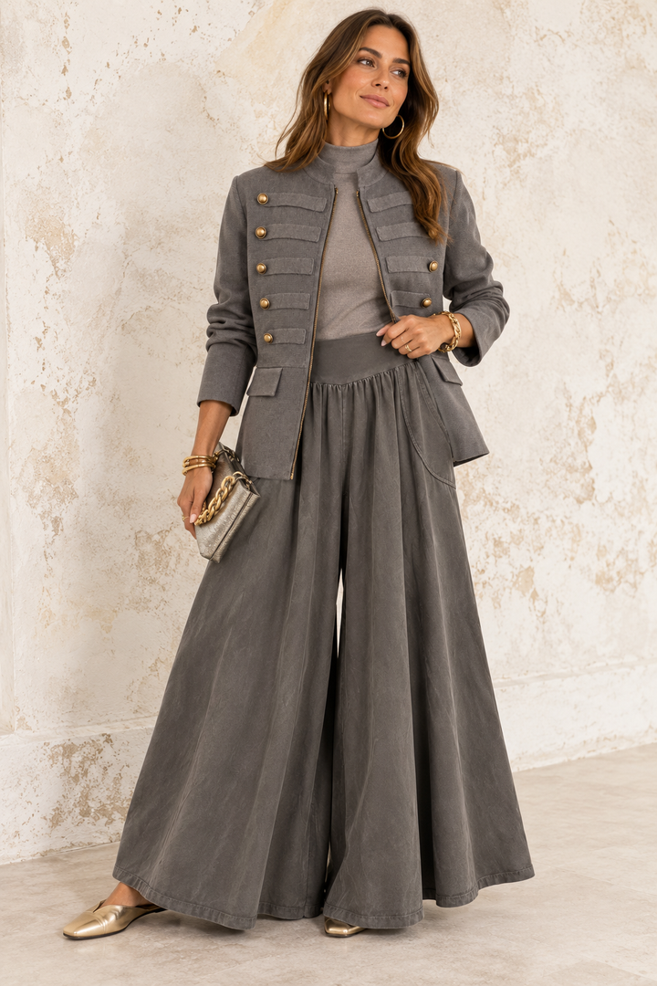 Marlow Needlecord Wide Leg Trousers Mocha